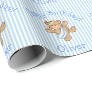 Papel De Presente Urso Teddy Fofo de Aniversário Anjo Bebê Menino