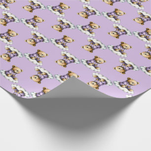 Papel De Presente Urso Teddy Fofo em Pijama Roxo na Nuvem
