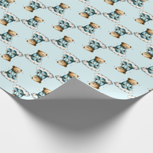 Papel De Presente Urso Teddy Fofo em PJs Azuis na Nuvem (Ponta)