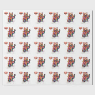 Papel De Presente Urso Vibrante em Aquarela – "Patas" de Amor 💖