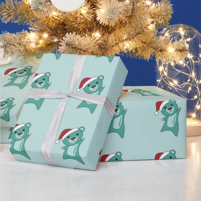 Papel De Presente Ursos Coloridos Brancos Felizes De Natal (Feriados)