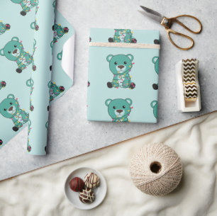 Papel De Presente Ursos Coloridos Brancos Felizes De Natal