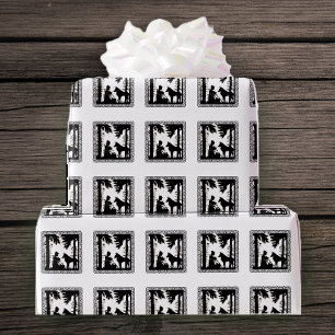 Papel De Presente Ursos de Dança Vintage Silhout Preto