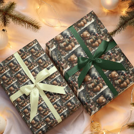 Papel De Presente Ursos de Natal Caem Telhas