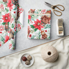 Papel De Presente Ursos de Natal Florais Whimsso