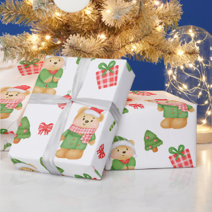 Papel De Presente Ursos de Teddy, Árvores de Natal e Ornamentos