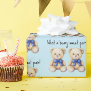 Papel De Presente Ursos de Teddy Bonitos, Chá de fraldas De Gêmeos P