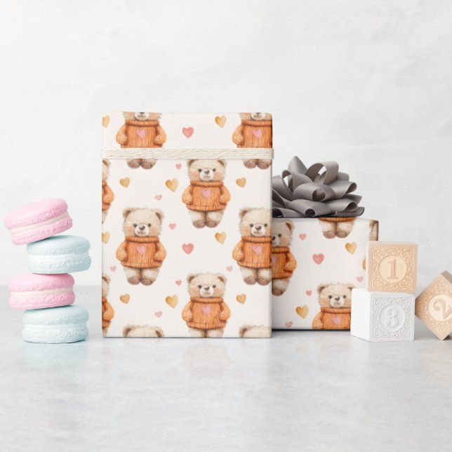 Papel De Presente Ursos de Teddy em Edros Laranja (Chá de bebê)