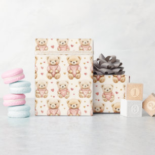 Papel De Presente Ursos de Teddy em Suéteres Rosa
