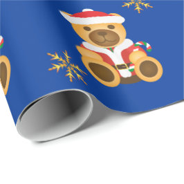 Papel De Presente Ursos Dourados de Natal e Estrelas de Brilho