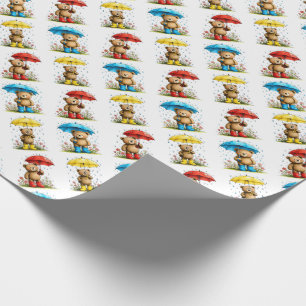 Papel De Presente Ursos Fofos em Galochas com Guarda-chuvas Capricho