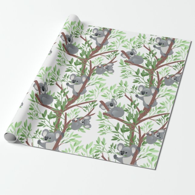 Papel De Presente Ursos Koalas Em Uma Árvore (Desenrolado)