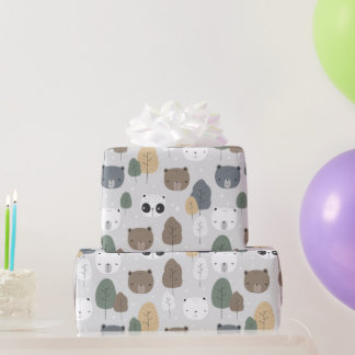 Papel De Presente Ursos No Padrão De Floresta Panda Teddy Urso Polar