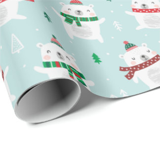 Papel De Presente Ursos Polares Bonitos de Natal na menta