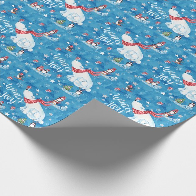 Papel De Presente Ursos polares e pinguins da alegria do inverno (Ponta)