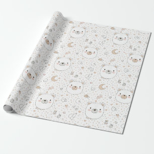 Papel De Presente Ursos Polares Sonhadores com Luas e Estrelas