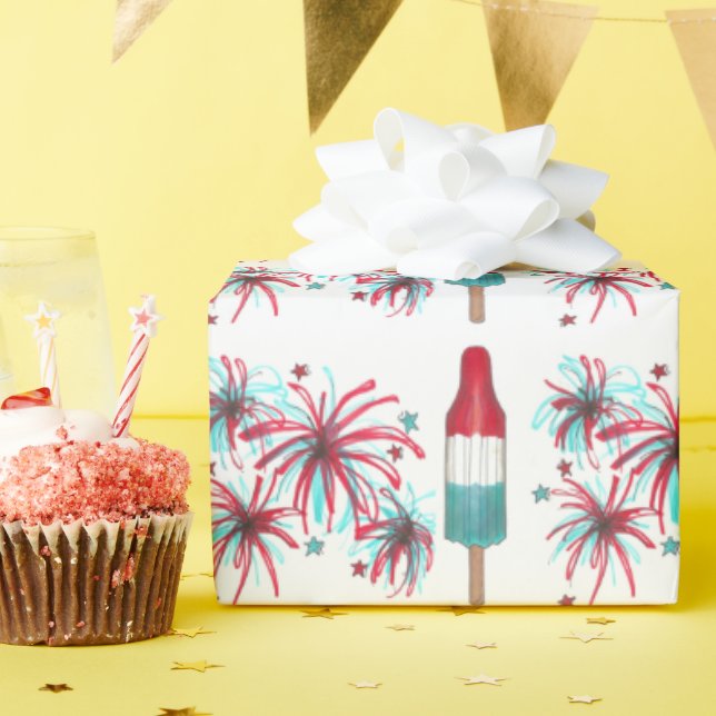 Papel De Presente US Patriotic Rocket Pop Popsicle Fireworks 4 de ju (Festa de aniversário)