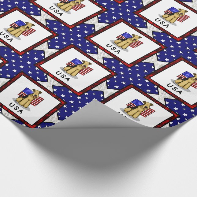 Papel De Presente USA American Flag Airedale Terrier Dog - Cute (Ponta)