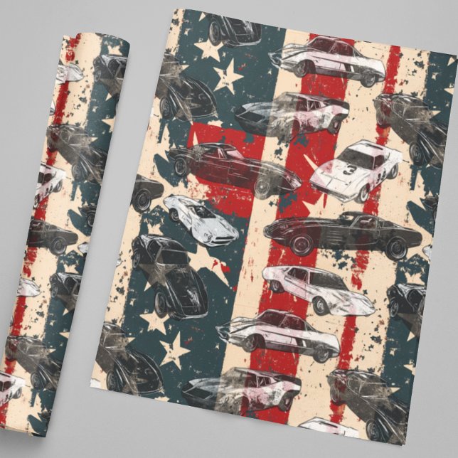 Papel De Presente USA American Flag Cars Racing Grunge (Criador carregado)