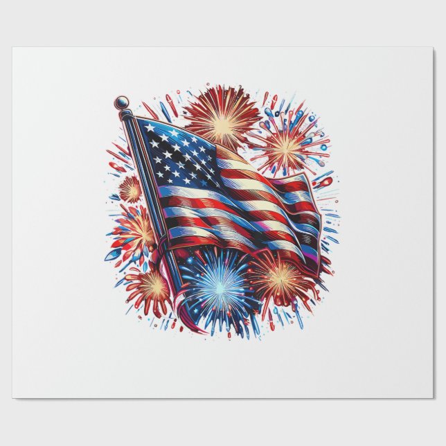 Papel De Presente USA Flag Fireworks Patriotic (Aberto)