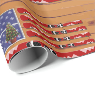 Papel De Presente USA Flag Skis Christmas (texto fixo)