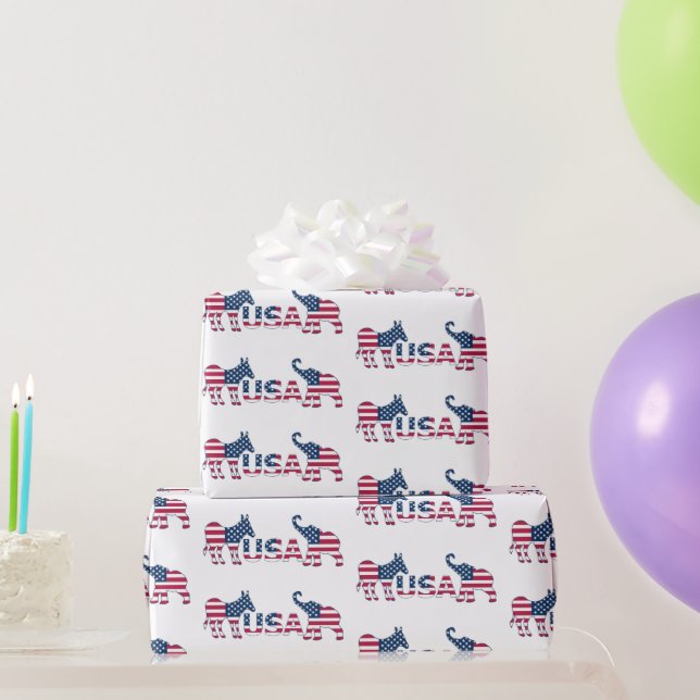 Papel De Presente USA Politics Democratic Donkey Republican Elephant (Presentes para festas)