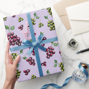 Papel De Presente Uvas De Vinho Elegante Aquarela Ilustrada À Mão