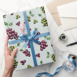 Papel De Presente Uvas De Vinho Elegante Aquarela Ilustrada À Mão