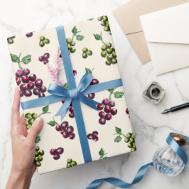 Papel De Presente Uvas De Vinho Elegante Aquarela Ilustrada À Mão