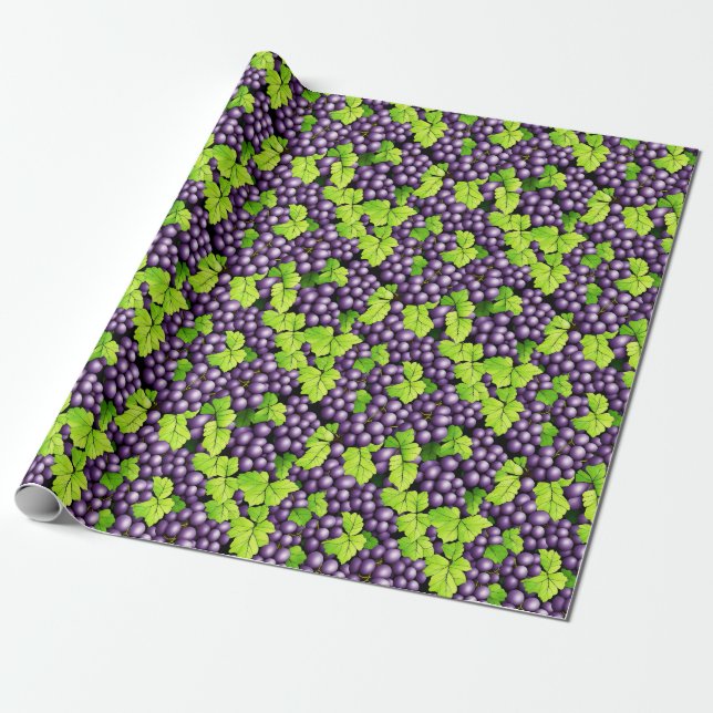 Papel De Presente Uvas Roxas numa Videira (Desenrolado)