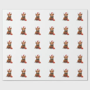 Papel De Presente Vaca Alta Escocesa de Natal Vintage com Presentes