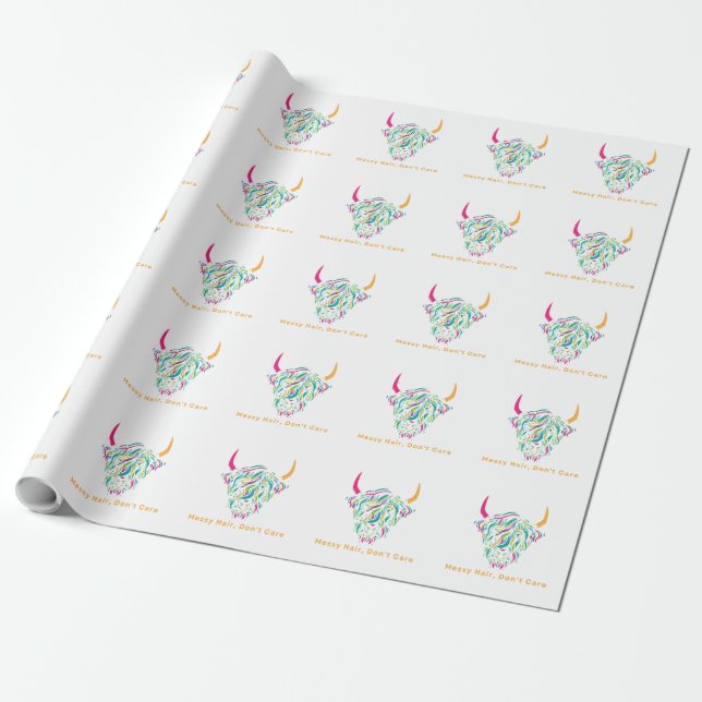 Papel De Presente Vaca das Terras Altas Cabelo Desgrenhado Não Me Im (Desenrolado)
