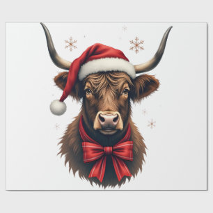 Papel De Presente Vaca das Terras Altas do Natal Antigo em Chapéu de