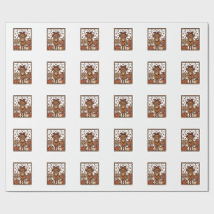 Papel De Presente Vaca das Terras Altas Olá Outono Desenho de Gravur