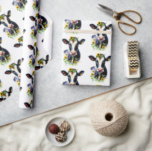 Papel De Presente Vaca em Girassóis Padrão Ocidental