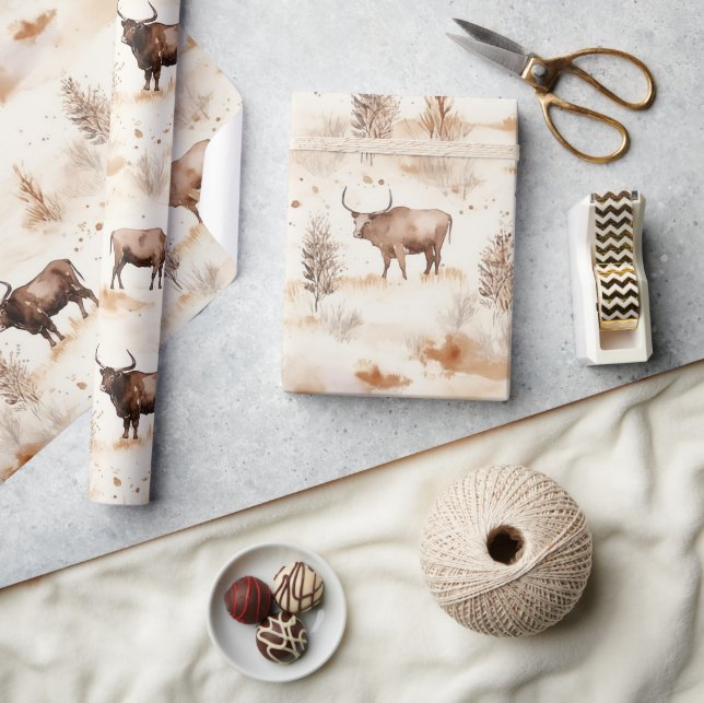 Papel De Presente Vaca Highland de Fazenda Ocidental Aniversário (Artesanato)