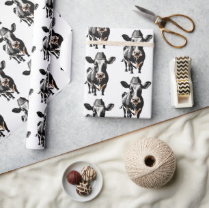 Papel De Presente Vaca Hipster engraçada Vestindo chapéu