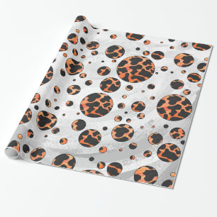 Papel De Presente Vaca Preto e Laranja Estampa de Bolinhas
