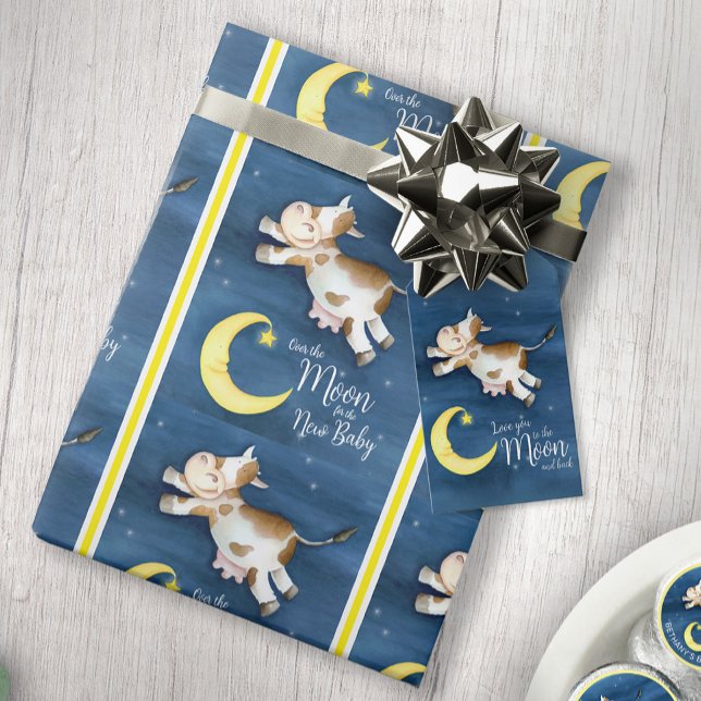 Papel De Presente Vaca pula lua bebê recém-nascido (Criador carregado)