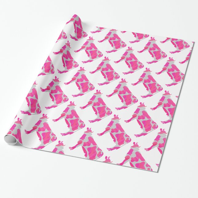 Papel De Presente Vaca Silhueta Rosa e Branco (Desenrolado)