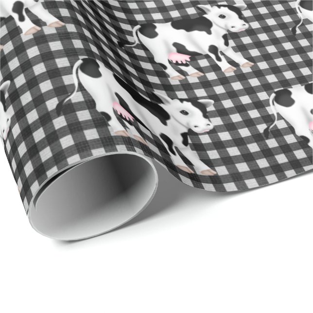 Papel De Presente Vacas Bonitas Em Gingham (Ponta do rolo)