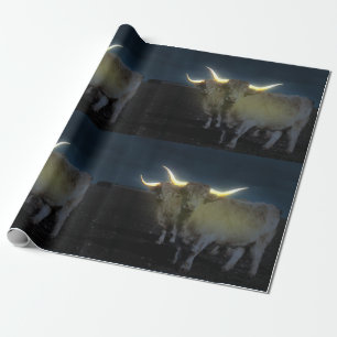 Papel De Presente Vacas Do Planalto Brilhando Na Escuridão, Enfeite