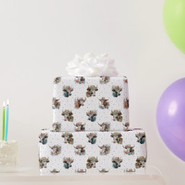 Papel De Presente Vacas Florais Engraçadas Vestindo Fazenda Padrão D