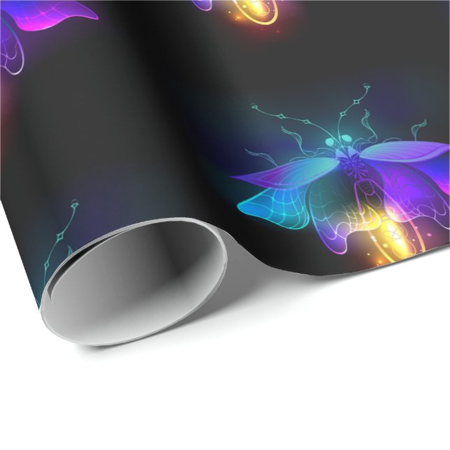 Papel De Presente Vaga-lume de néon sobre preto (Ponta do rolo)