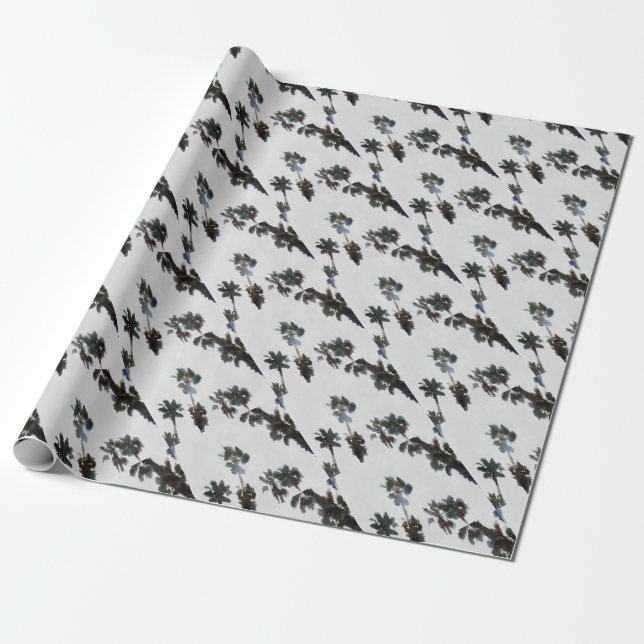 Papel De Presente Vaga Palmas Tropicais Cores Artísticas (Desenrolado)