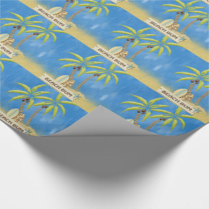 Papel De Presente Vagabundo, prancha, palmeiras e areia da praia