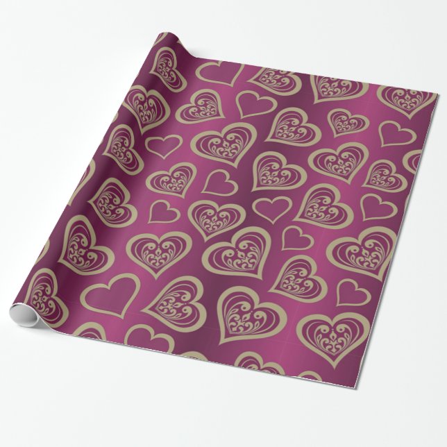 Papel De Presente Valentine Day Purple n Brown Hearts (Desenrolado)