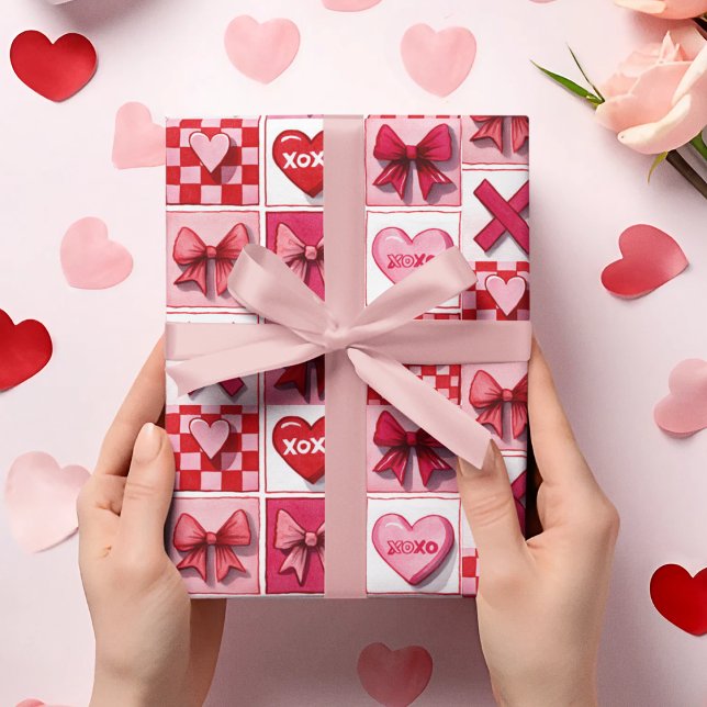 Papel De Presente Valentine’s Day Wrapping Paper Pink & Red Elements (Criador carregado)