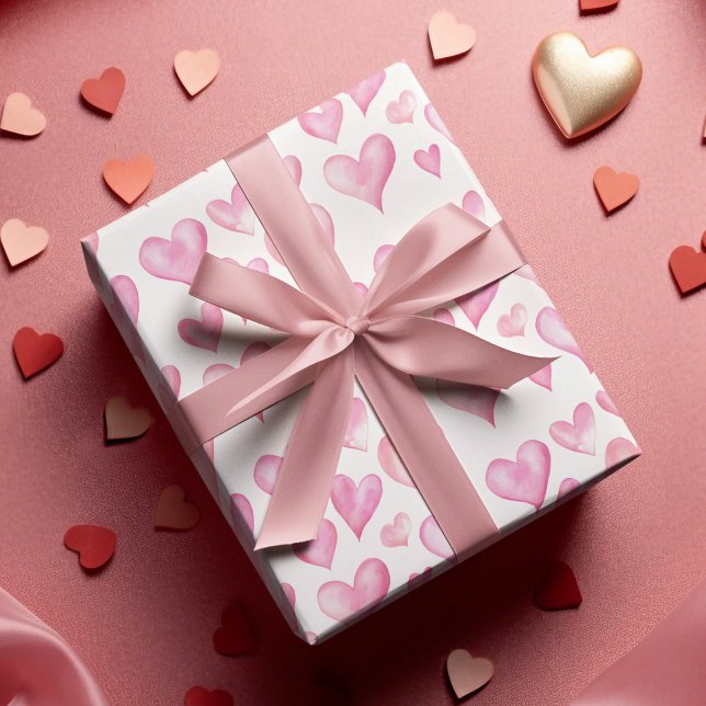 Papel De Presente Valentine’s Day Wrapping Paper with Pink Hearts  (Criador carregado)