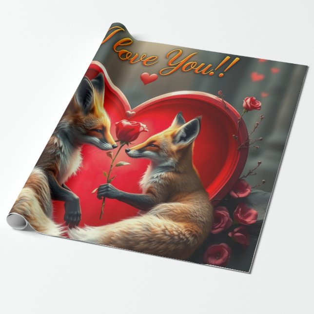 Papel De Presente Valentine's Day Heart Hug - Fox (Desenrolado)